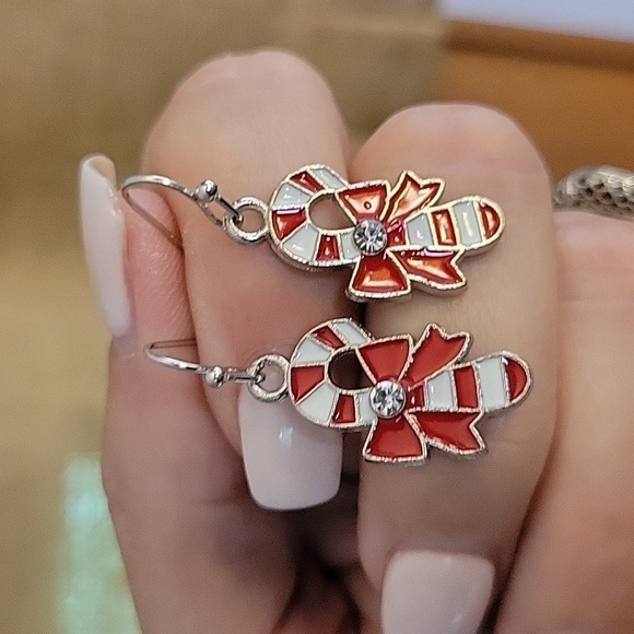 Candy Cane Charm Drop Earrings - Picture 1 of 6